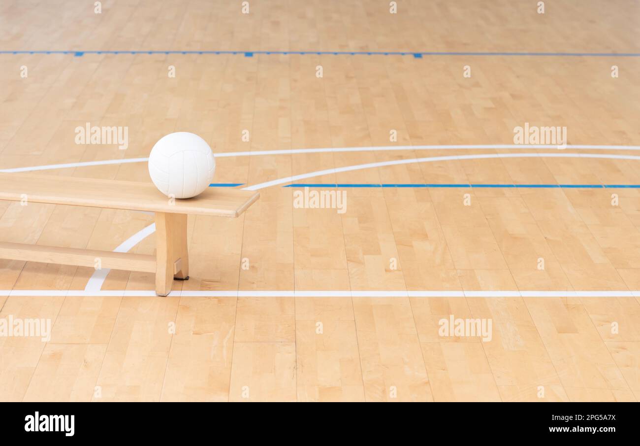 Volleyball in einer Sportunterrichtsstunde. Horizontales Sportposter, Grußkarten, Kopfzeilen, Website und App Stockfoto