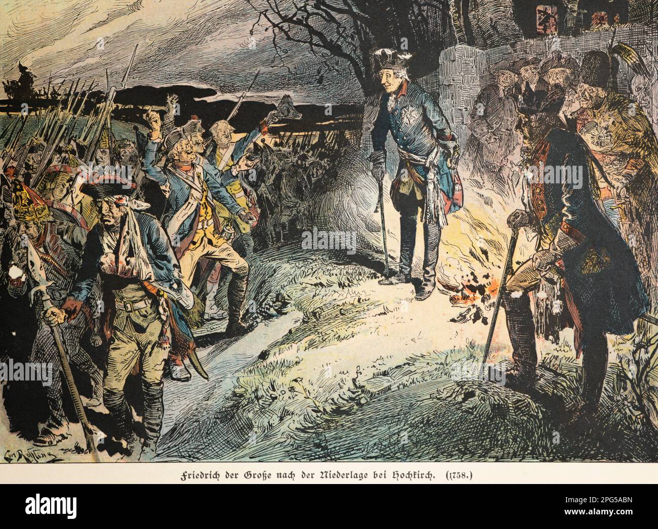 Frederick der große nach dem Gehörgang in Hochkirch im Jahr 1758, Geschichte der Hohenzollern, Preußen, historische Illustration 1899 Stockfoto