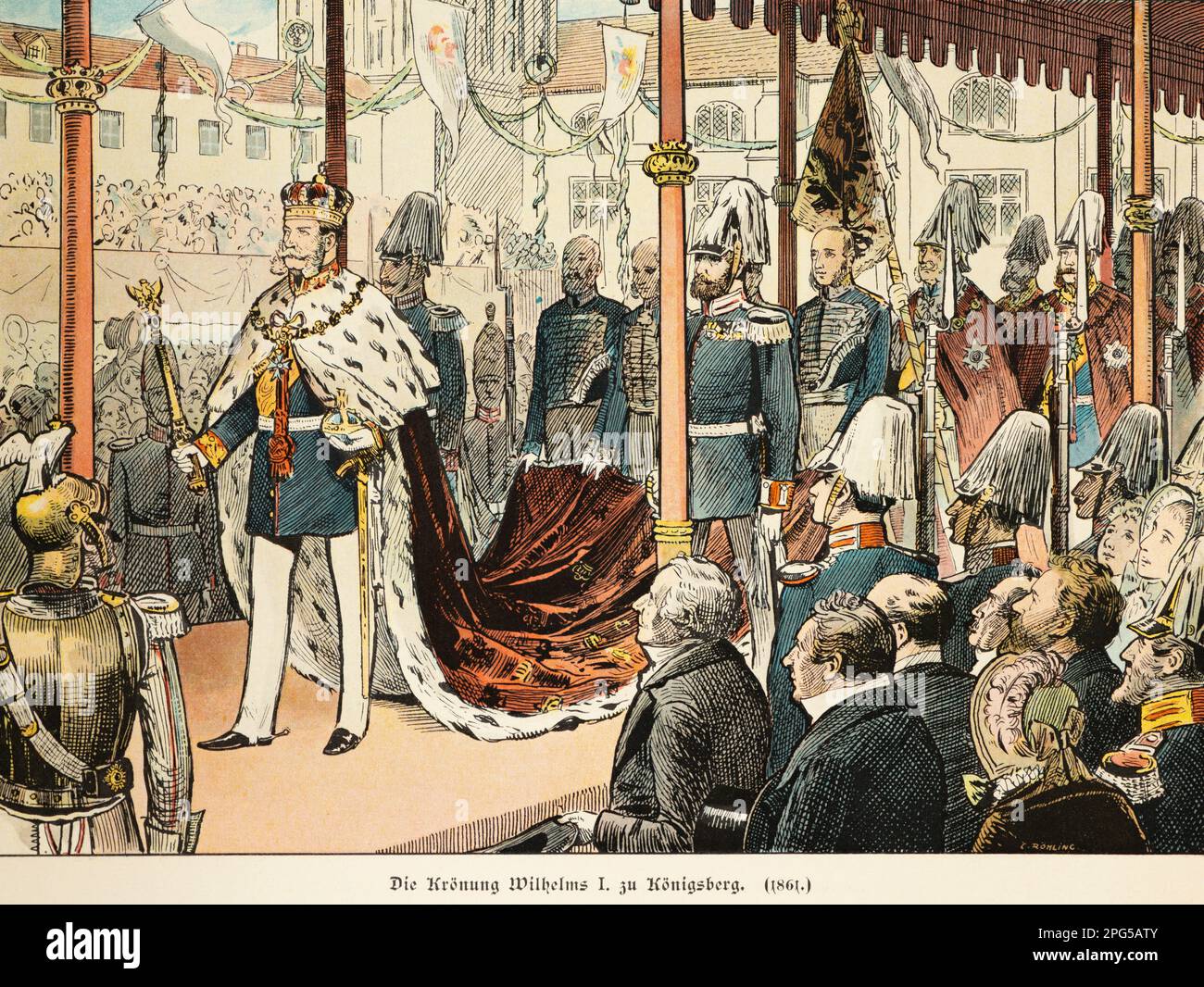 William I. wird in Koenigsberg zum König von Preußen gekrönt, Krähenzeremonie in der Geschichte der Hohenzollern 1861, Preußen, historische Illustration 1899 Stockfoto