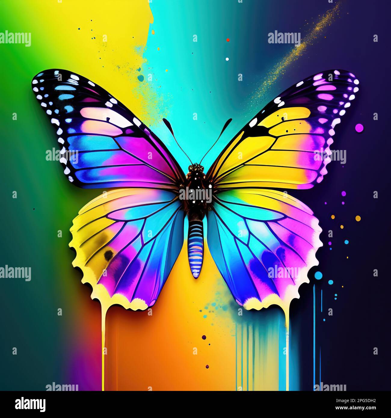 Illustration eines wunderschönen Schmetterlings im abstrakten Spritzwasser-Stil Stockfoto
