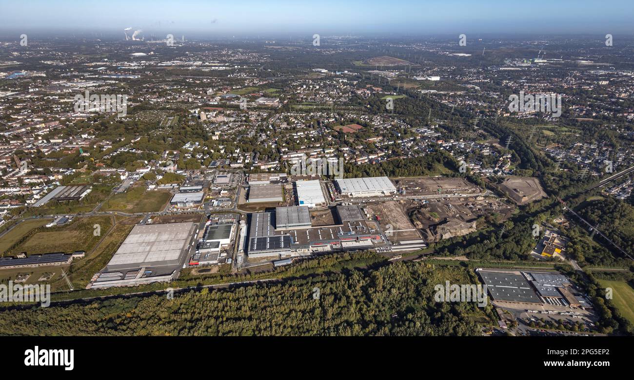 Luftaufnahme, Baustelle Industriegebiet Europastraße mit logistikzentrum bilstein im Bezirk Gelsenkirchen-Bulmke-Hüllen in Gelsen Stockfoto