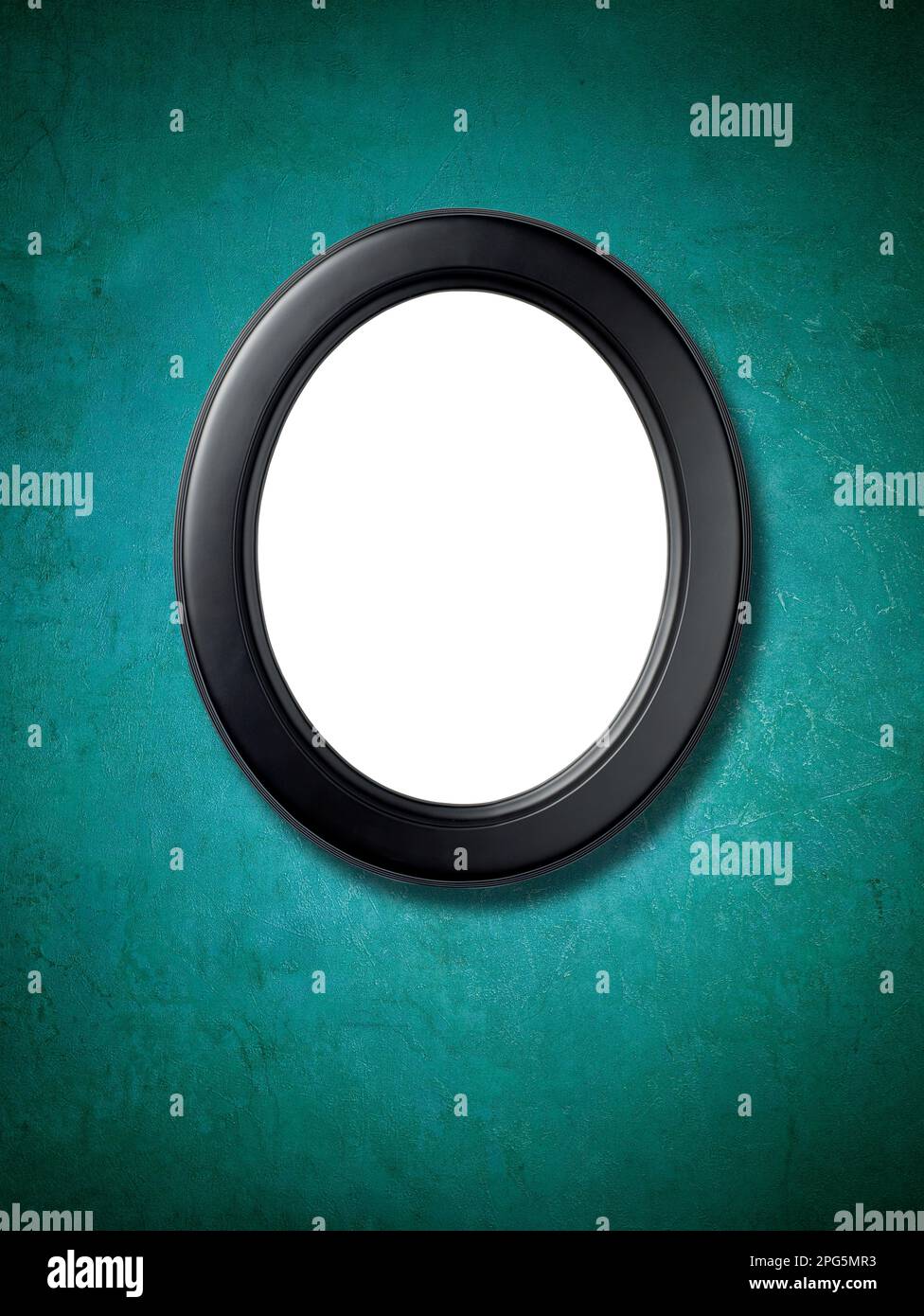 Schwarz, oval, Rahmen an der Wand Stockfoto