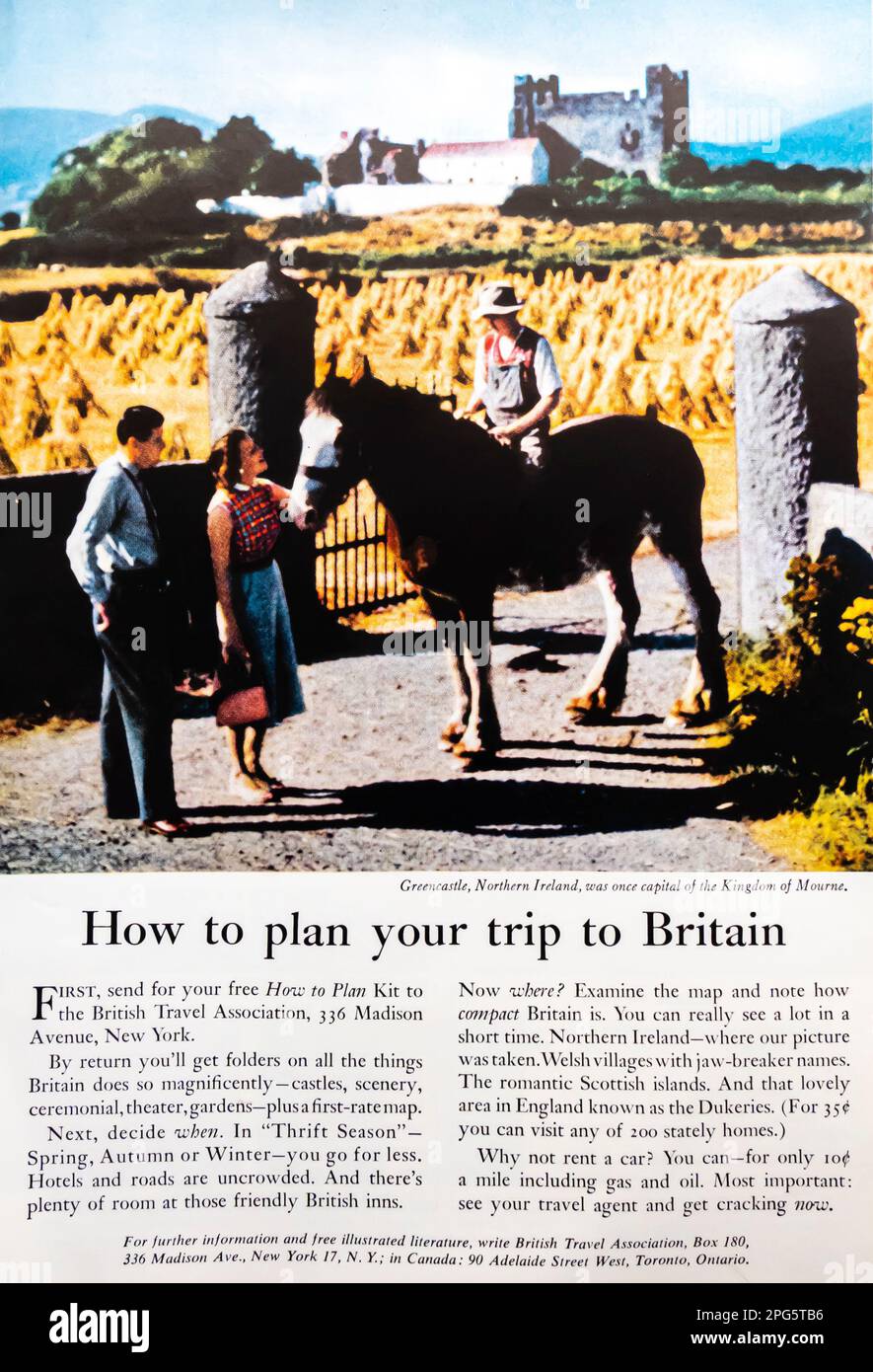 British Travel Association, Travel to the UK Tourism Advert in einem NatGeo Magazin, 1956 Stockfoto