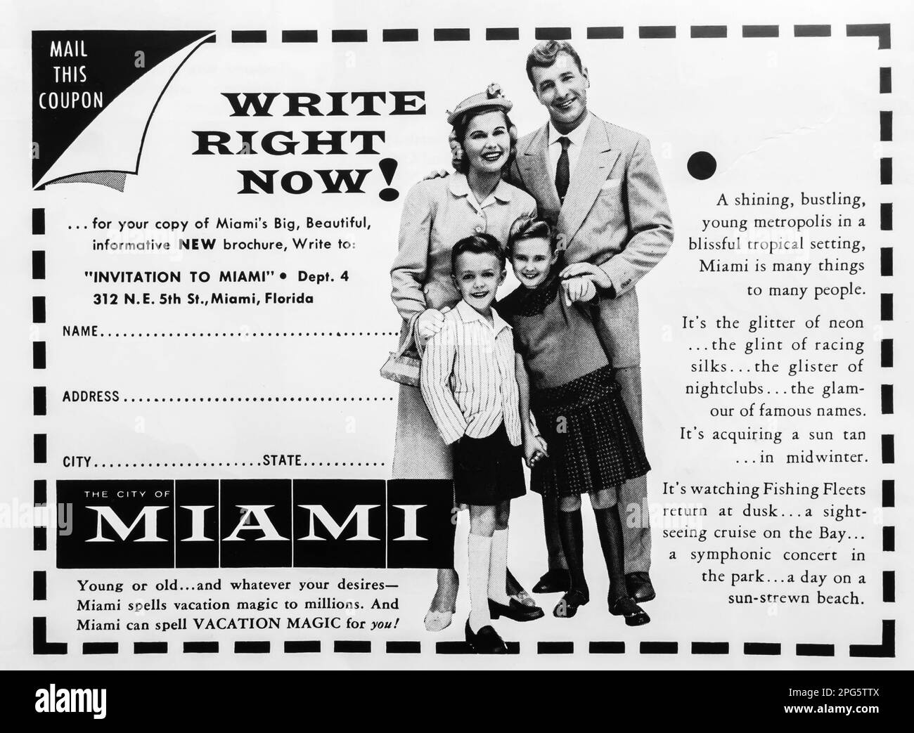 Miami Urlaubswerbung in einem NatGeo Magazin, Dezember 1956 Stockfoto