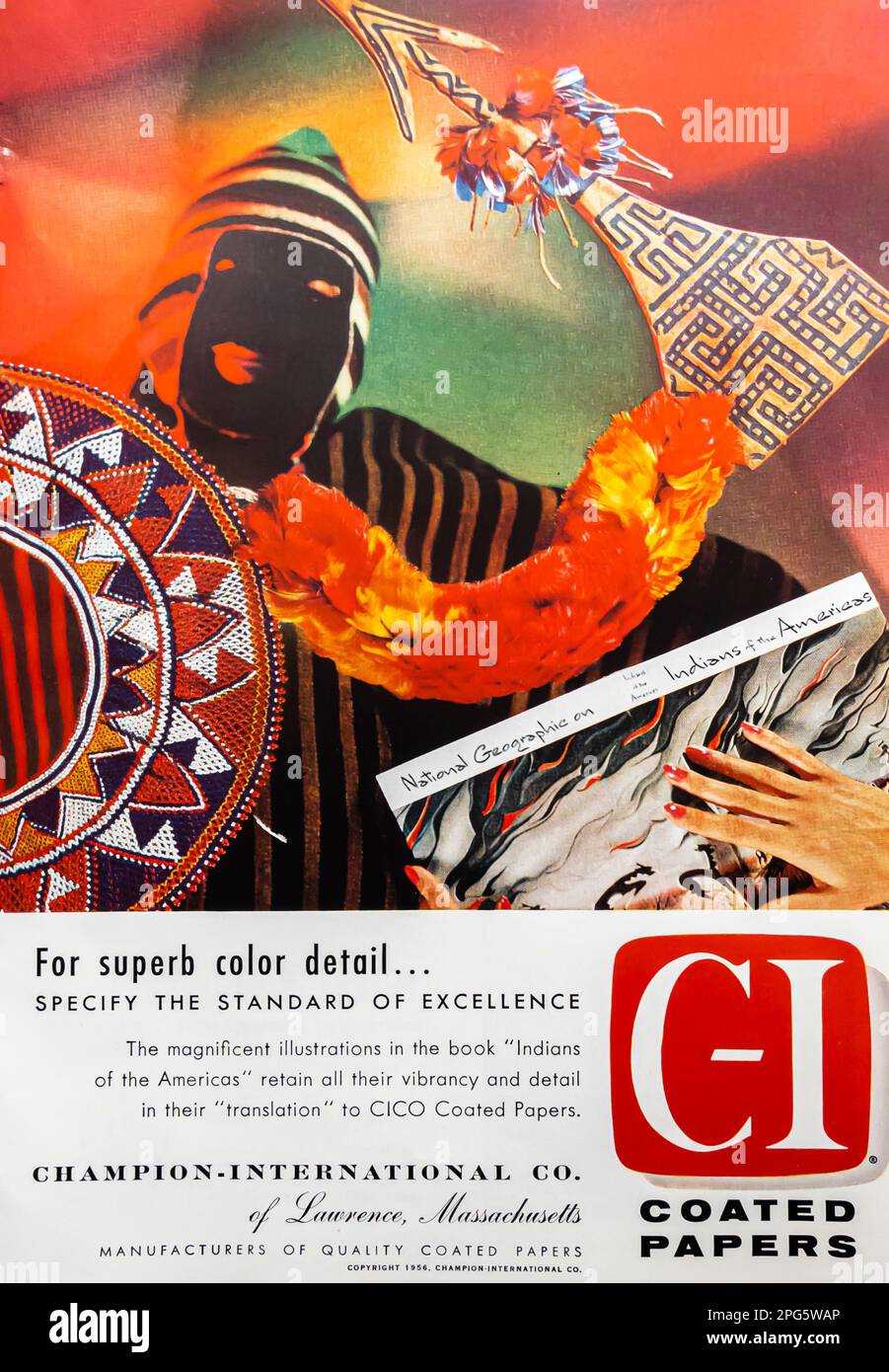 CICO Coated Papers Werbung in einer Zeitschrift in NatGeo, Dezember 1956 Stockfoto