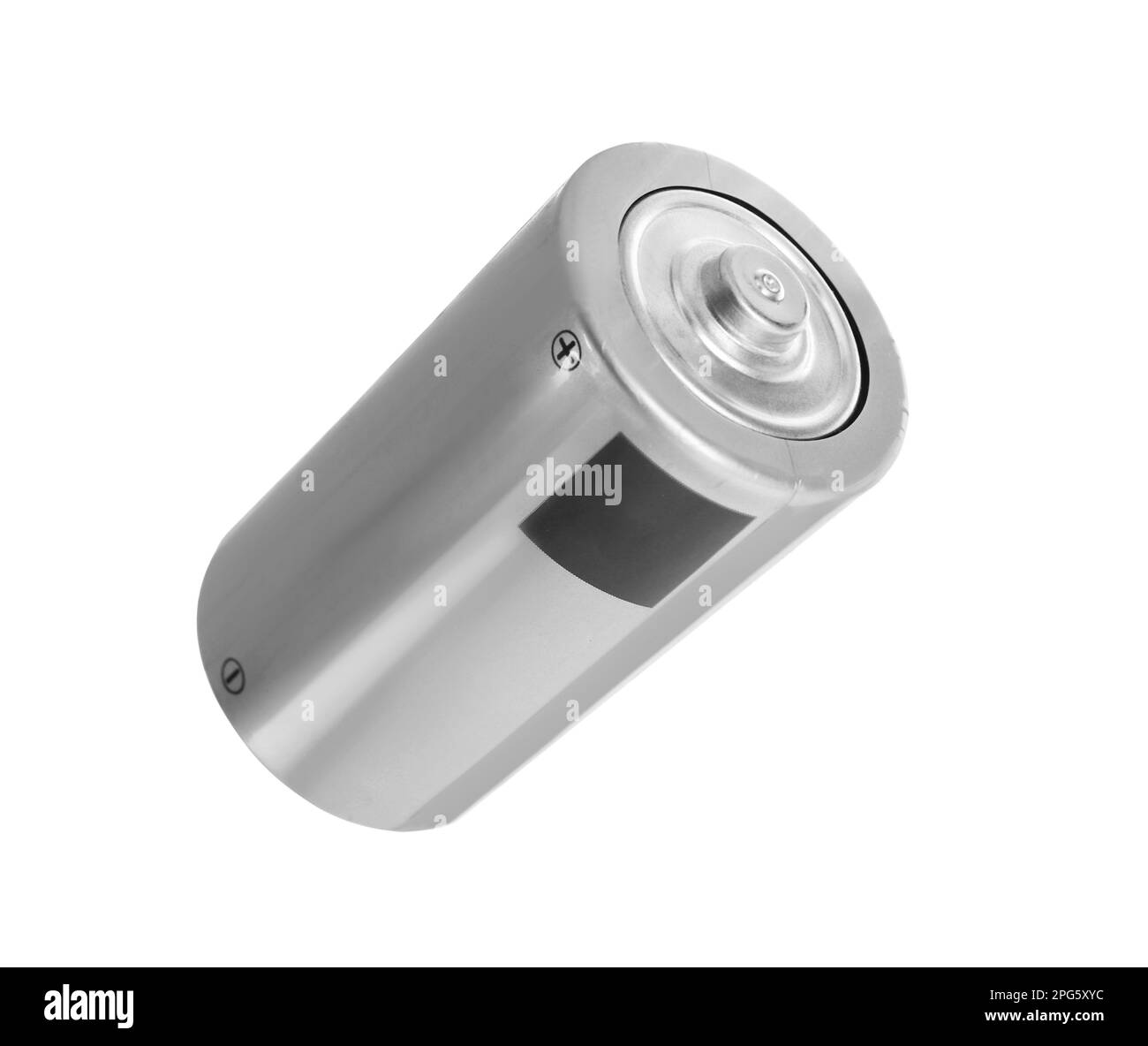 Neue D-Batterie auf weiß isoliert. Trockenzelle Stockfoto