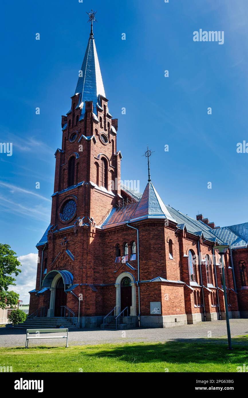 Die neue Kirche, das Ziegelgebäude, die Altstadt von Kristinestad, Kristiinankaupunki, Ostrobothnia, Finnland Stockfoto