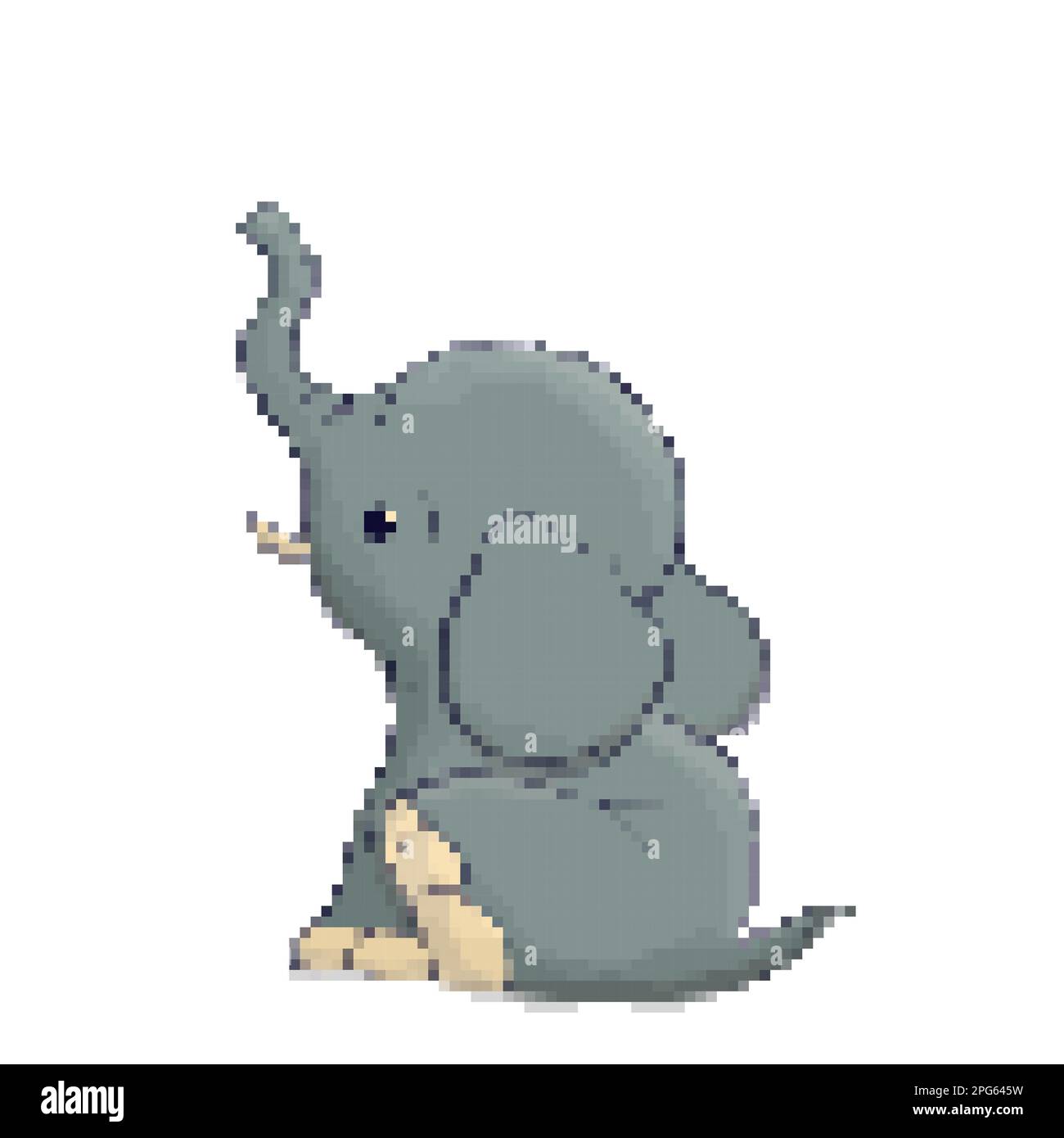 Baby Elephant 8-Bit Pixel Art Vektorsymbol über Weiß Stockfoto