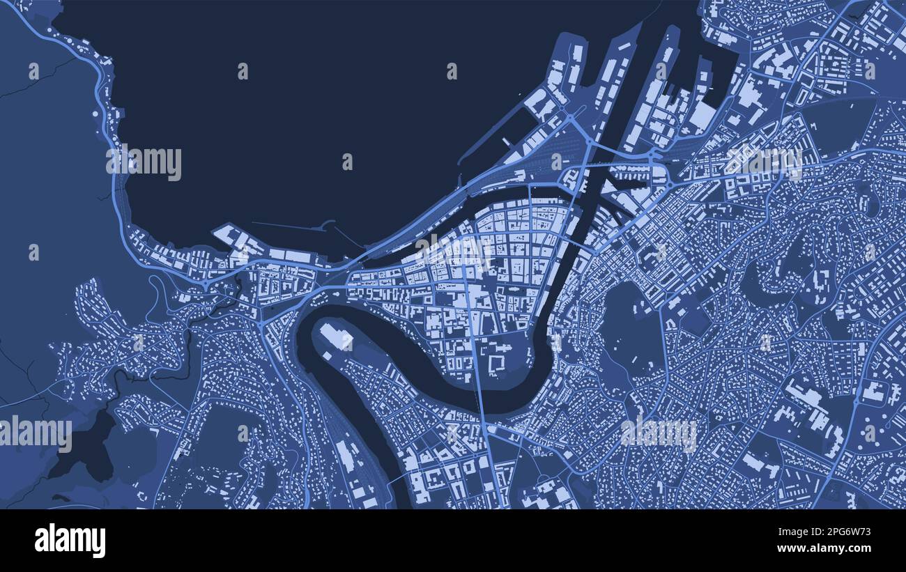 Detailliertes blaues Vektorkartenposter der Stadtverwaltung von Trondheim. Skyline Panorama. Dekorative grafische Touristenkarte von Trondheim. Royalt Stock Vektor