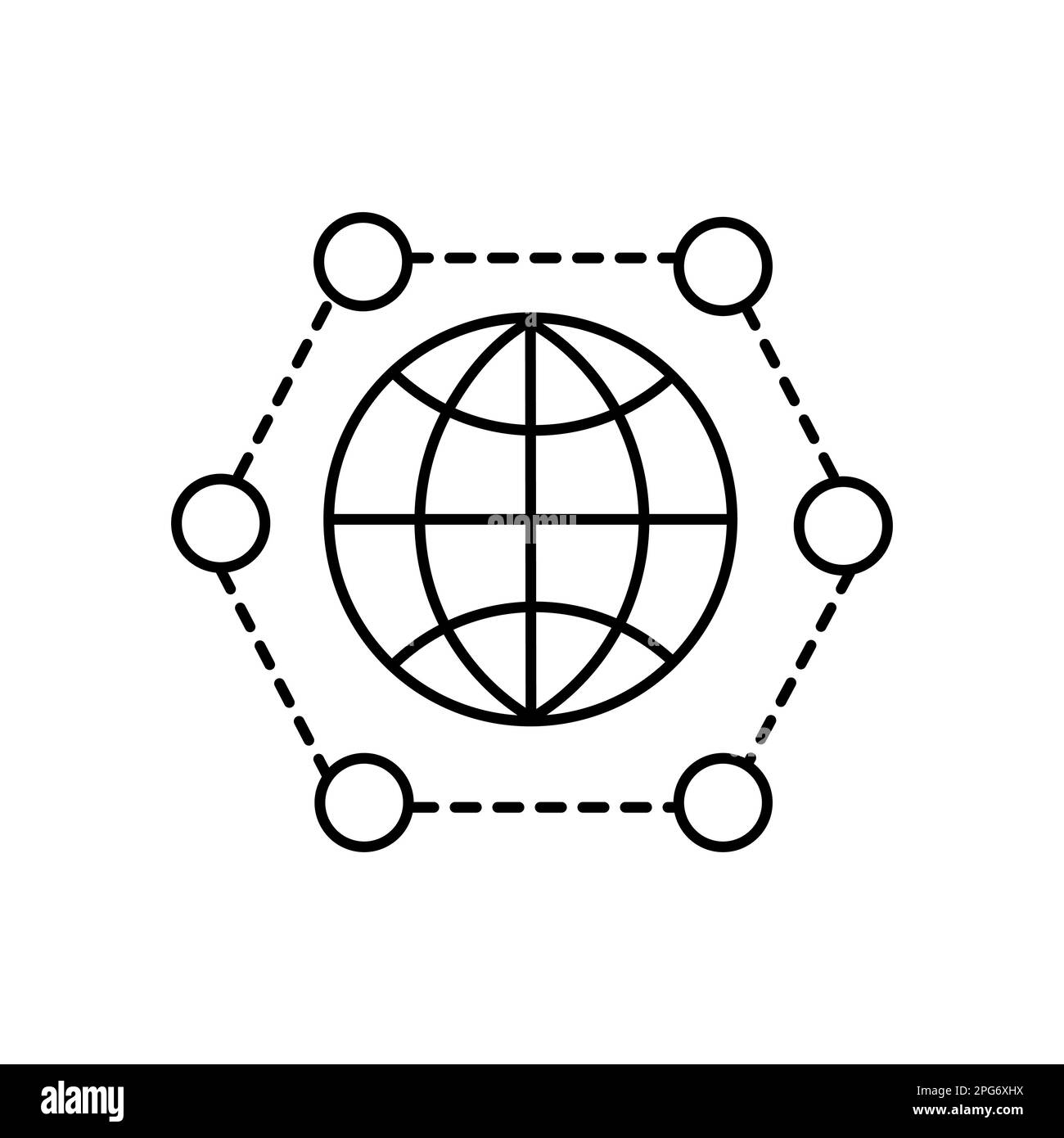 Globales Networking-Symbol in flacher Form. Netzwerksymbol auf weißem Hintergrund isoliert. Einfache schwarze Kommunikation abstraktes Symbol. Vektorgrafik für g Stock Vektor