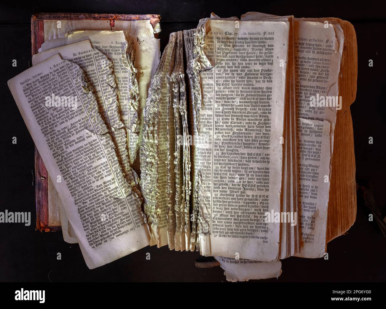Eine alte bibel, zerrissen von einer Kugel während des Anglo-Boer-Krieges. Stockfoto