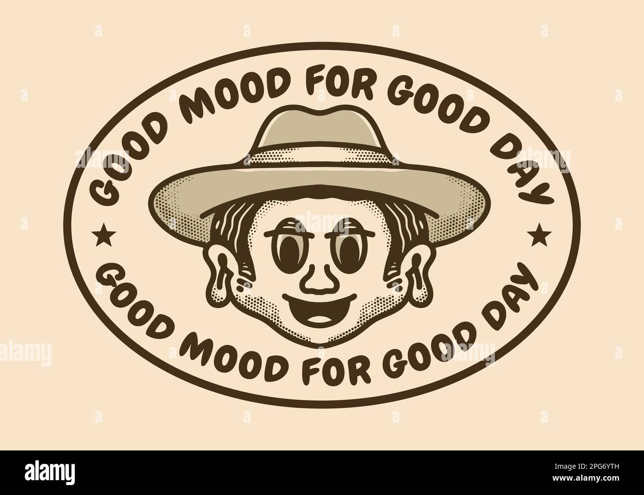 Vintage-Kunstdesign mit Männerkopf und Kuhhhut Stock Vektor