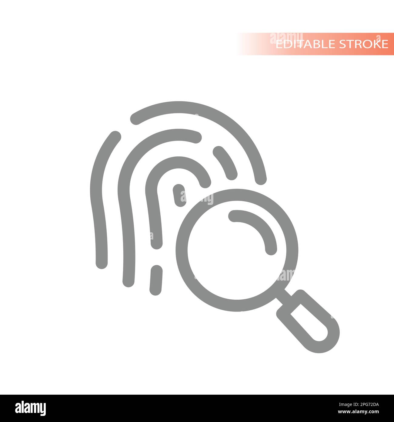 Vektorsymbol für Fingerabdruck- und Lupenlinien. Symbol für Verbrechen oder Ermittlungen. Stock Vektor