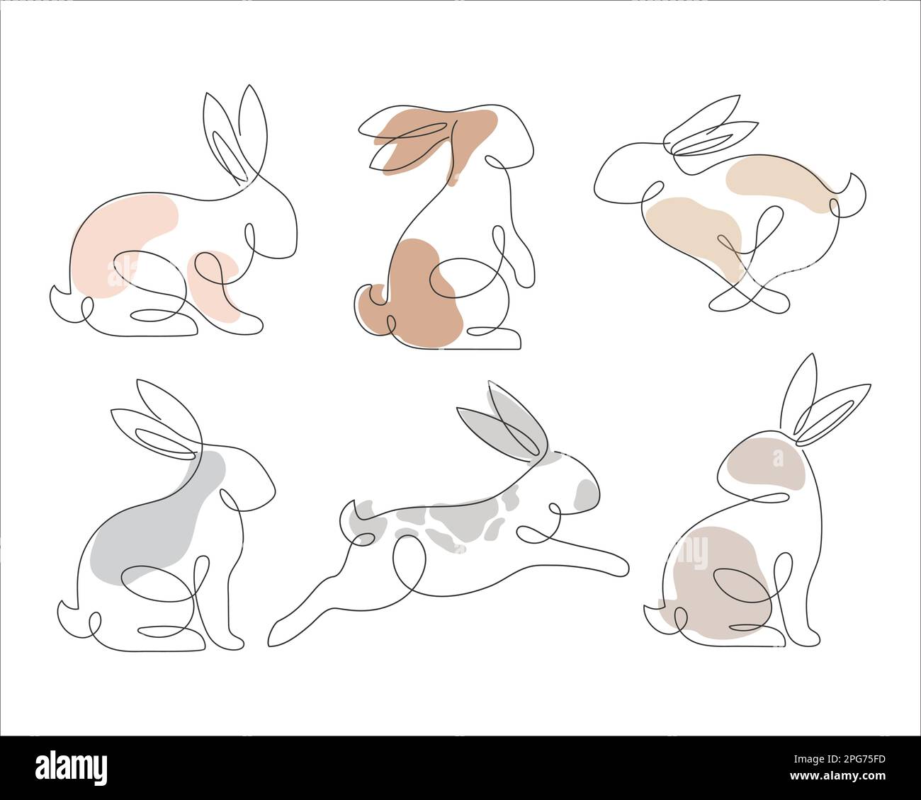 Symbolset im Bunny-Stil. Rabbit Line Art Icon Kollektion. Ein Satz abstrakter Konturkaninchen. Ununterbrochene Linienzeichnung „Rabbit“-Symbol für Minimalismus. Stock Vektor