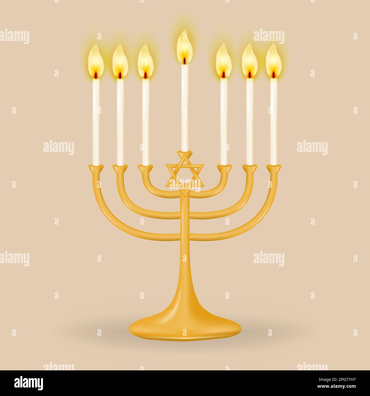 Menorah für sieben Kerzen. Goldene Ganukka Menorah für sieben Kerzen. Vektordarstellung. Stock Vektor