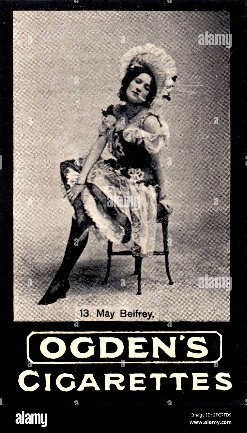 Portrait von May Belfrey - Oldtimer-Zigarettenkarte aus der viktorianischen Ära Stockfoto