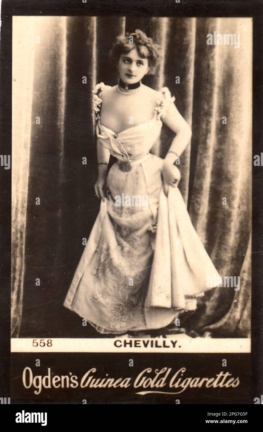 Porträt von Schauspielerin Chevilly - Oldtimer-Zigarettenkarte, viktorianische Ära Stockfoto
