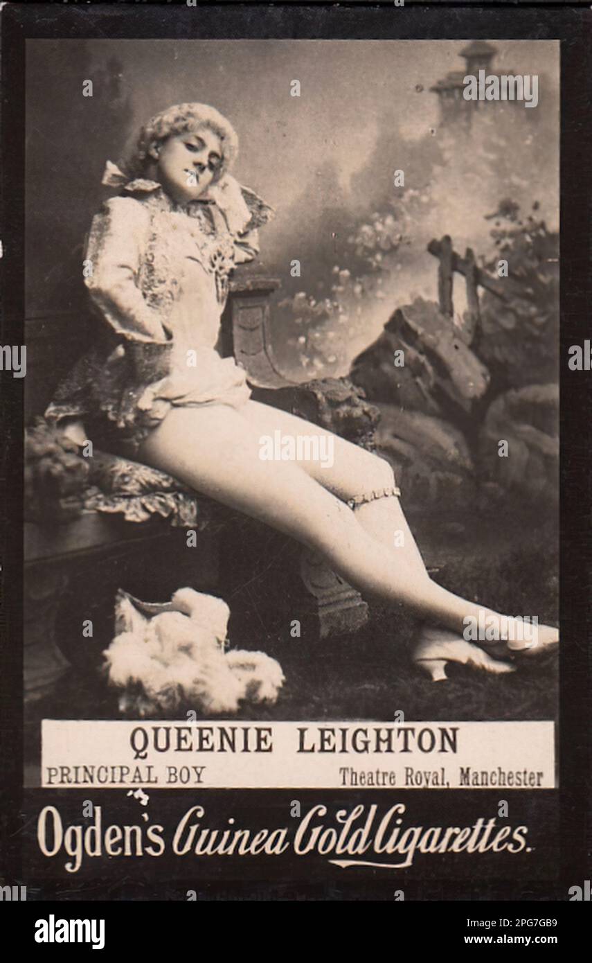 Porträt von Queenie Leighton - Oldtimer-Zigarettenkarte aus der viktorianischen Epoche Stockfoto