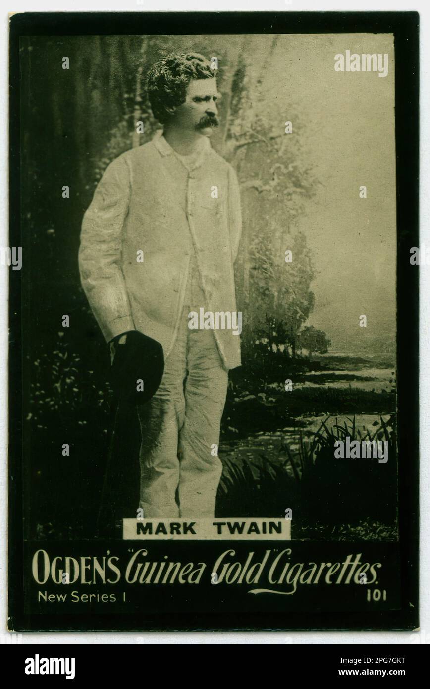 Porträt von Mark Twain - Oldtimer-Zigarettenkarte aus dem viktorianischen Zeitalter Stockfoto
