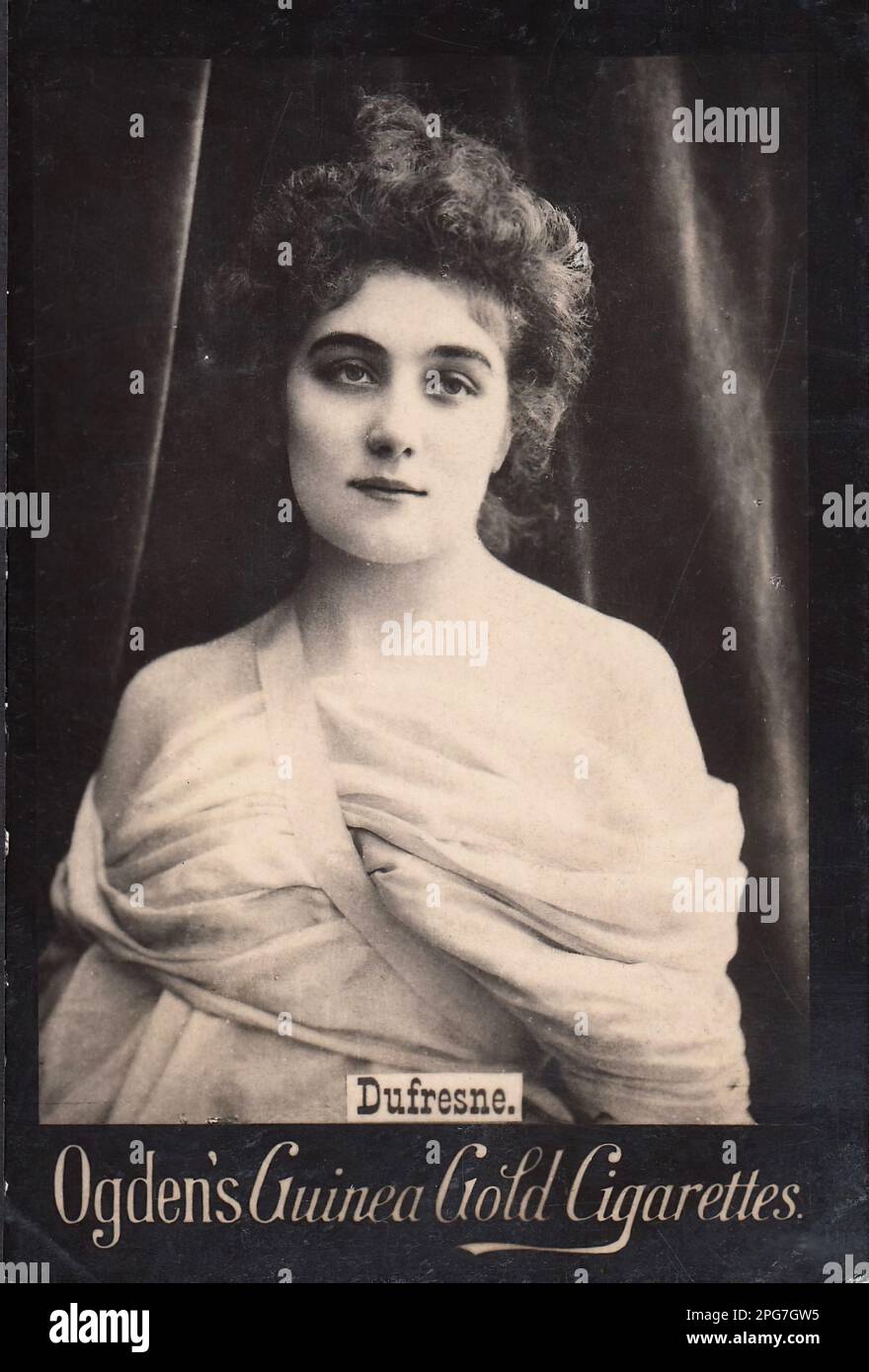 Porträt der Schauspielerin Dufresne - Oldtimer-Zigarettenkarte, Viktorianisches Zeitalter Stockfoto
