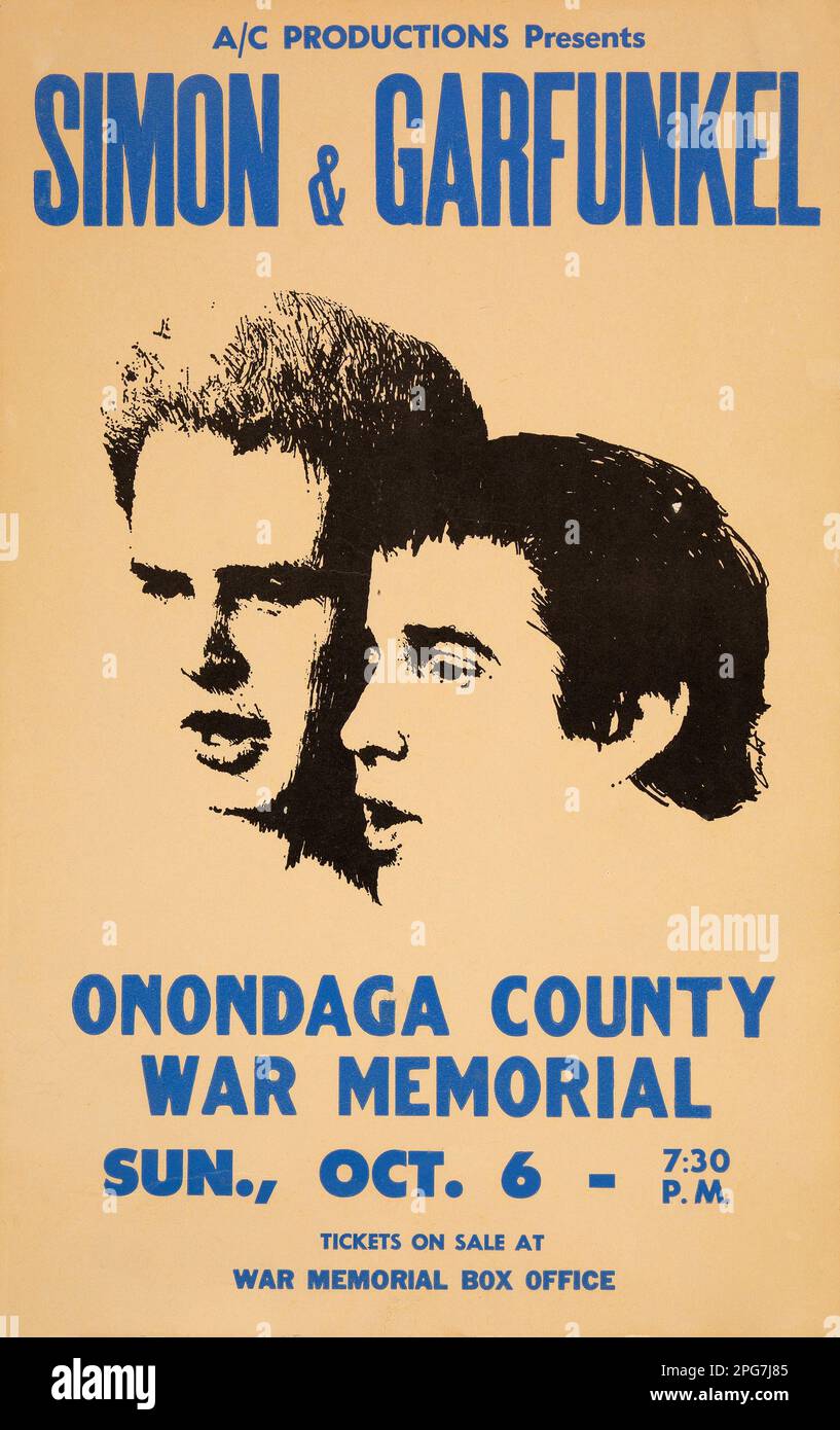 Simon & Garfunkel (Der Graduierte, „Mrs. Robinson“) - Onondaga County War Memorial 1968 Syracuse, New York Concert Poster Stockfoto