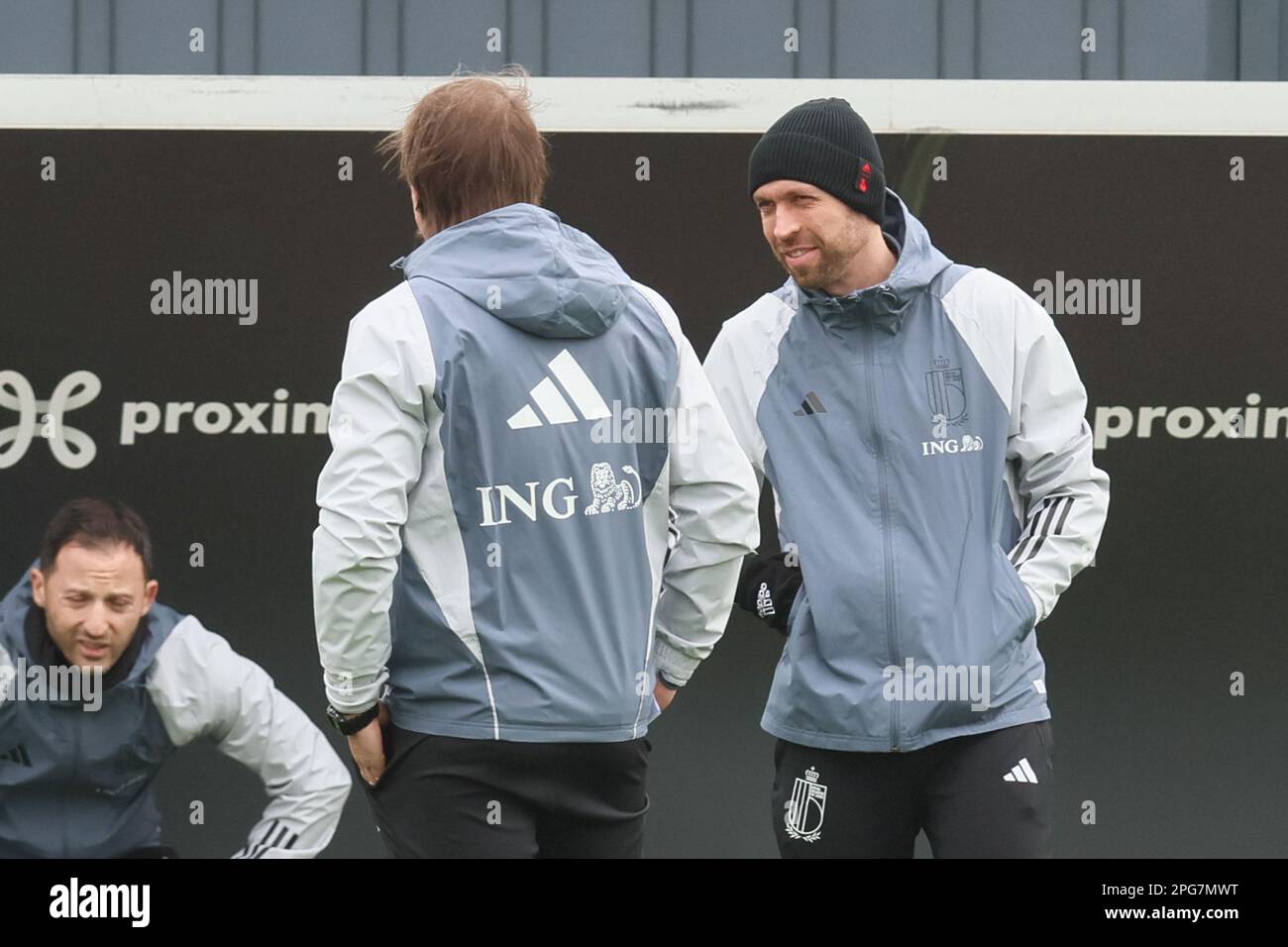 Tubize, Belgien. 21. März 2023. Stellvertretender Trainer Andreas Hinkel, das während eines Trainings der belgischen Fußballnationalmannschaft Red Devils am Dienstag, den 21. März 2023, im RBFA-Hauptsitz der Royal Belgischen Fußballvereinigung in Tubize abgebildet wurde. Die Red Devils bereiten sich auf die bevorstehenden Spiele gegen Schweden und Deutschland vor. Kredit: Bruno Fahy/Belga Photo/Alamy Live News Stockfoto