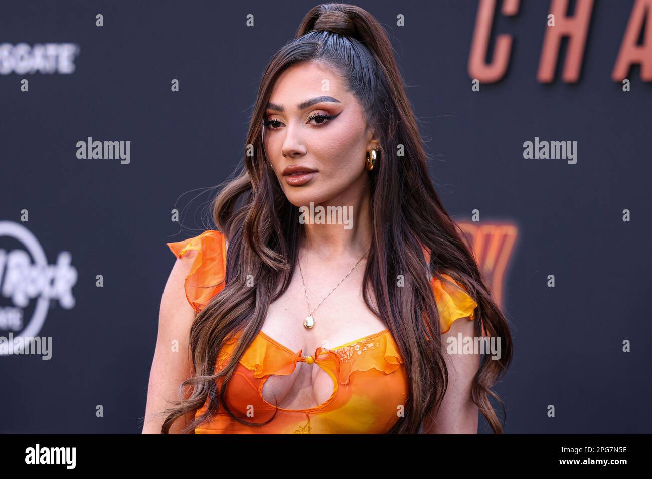 HOLLYWOOD, LOS ANGELES, KALIFORNIEN, USA - MÄRZ 20: Die kanadische Fernsehpersönlichkeit und Influencer Francesca Farago trifft auf der Los Angeles Premiere von Lionsgate „John Wick: Chapter 4" ein, die am 20. März 2023 im TCL Chinese Theatre IMAX in Hollywood, Los Angeles, Kalifornien, USA stattfindet. (Foto von Xavier Collin/Image Press Agency) Stockfoto