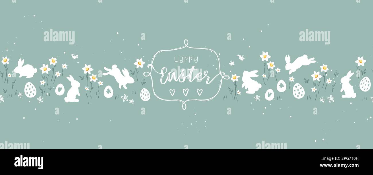 Niedliches, handgezeichnetes, nahtloses ostermuster mit Narzissen, osterkritzelhintergrund, ideal für Textilien, Banner, Tapeten, Wrapping - vecto Stock Vektor