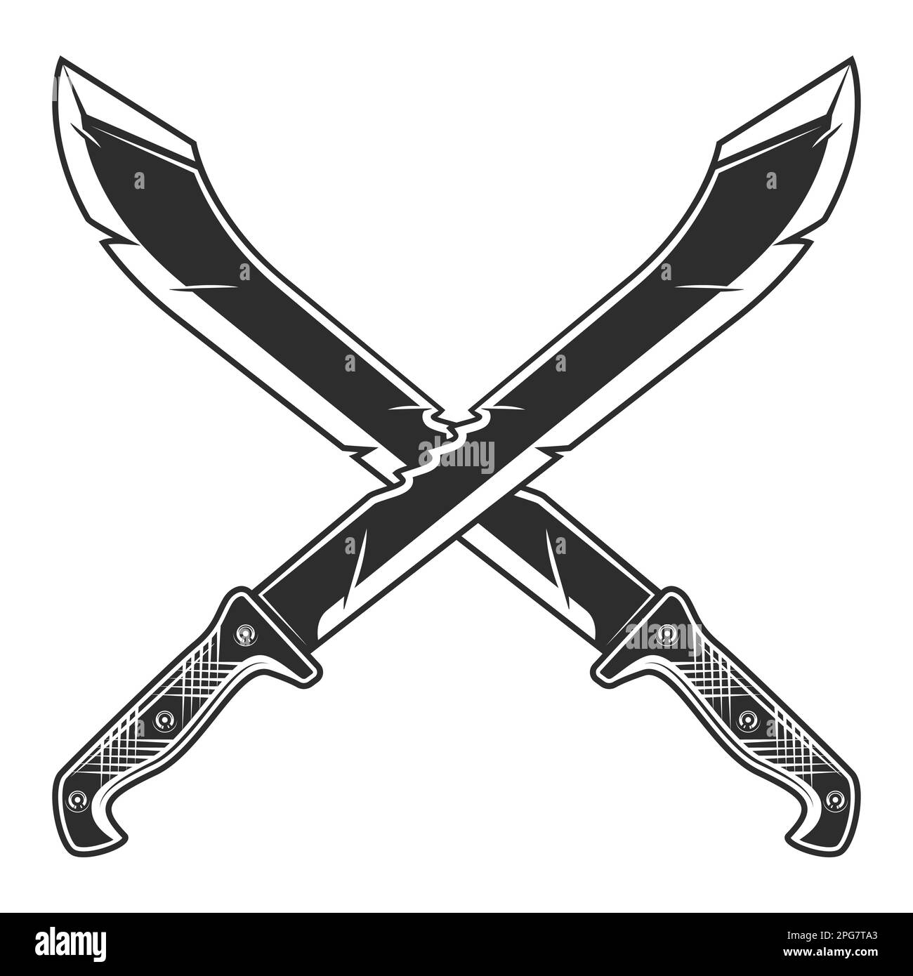 Gekreuzte Machete, scharfes Messer-Symbol, melee Waffe des Jägers im ...