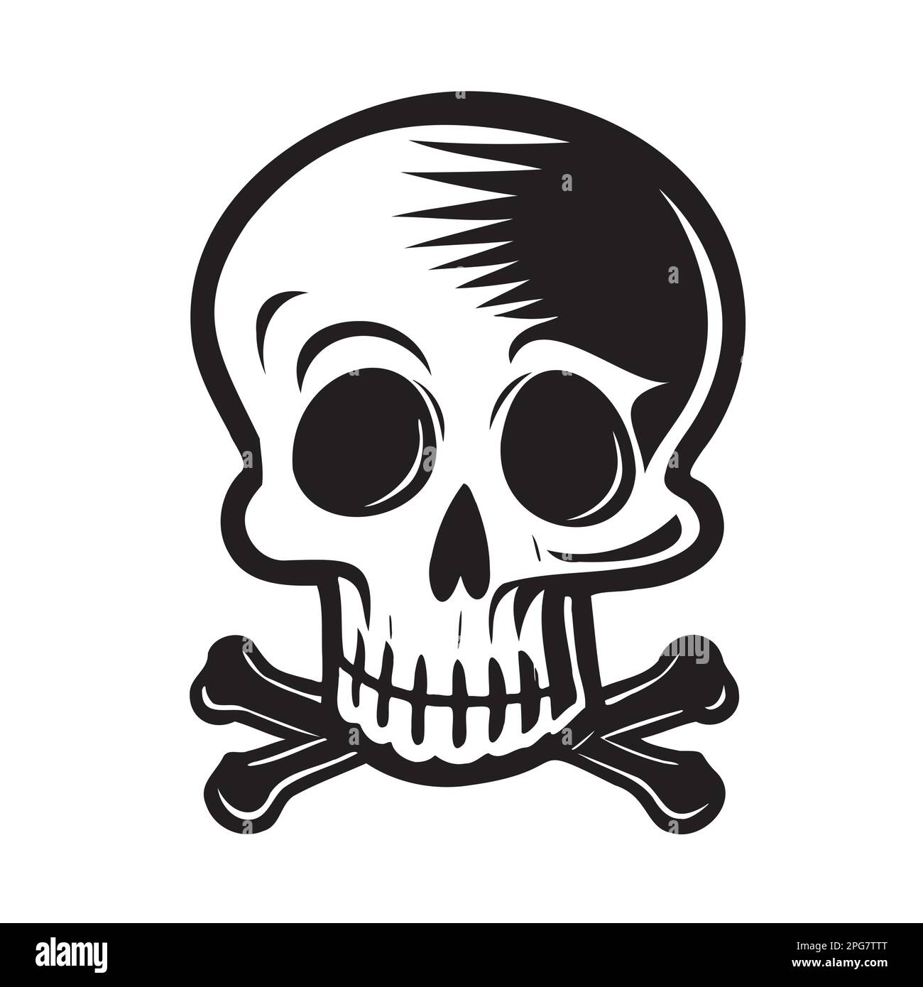 Fröhlicher Schädel mit Knochen, handgezeichnet, Halloween-Illustration Stock Vektor