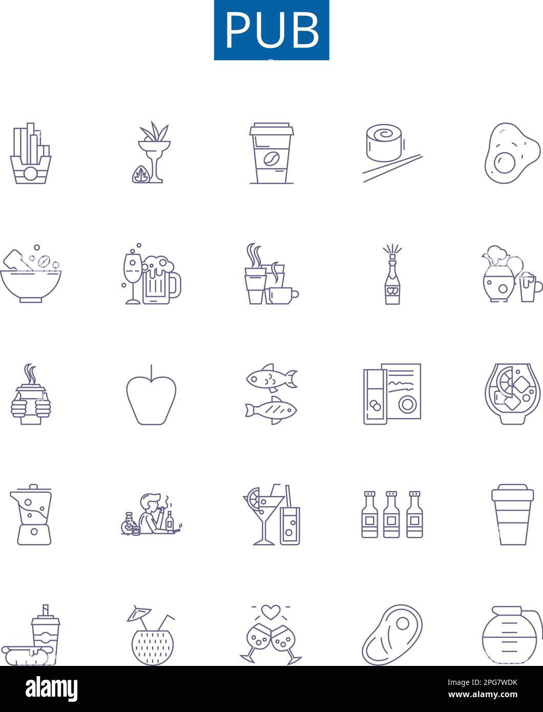 Symbole für Pub-Linien sind eingestellt. Designkollektion von Bar, Alehouse, Tavern, Pubs, Brauerei, Taproom, öffentliches Haus, Bewässerungsloch Konturenvektor Stock Vektor