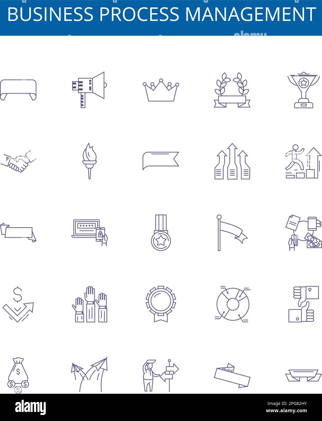 Symbole für die Geschäftsprozessverwaltung sind gesetzt. Designsammlung von Business, Process, Management, Automation, Efficiency, Flow, Optimization (Strömung, Optimierung) Stock Vektor