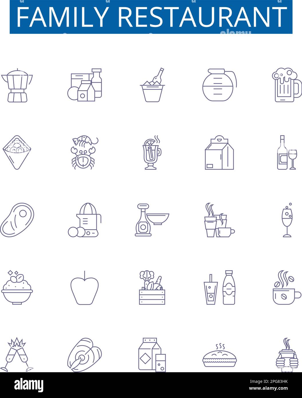 Symbole für Familienrestaurant sind eingerichtet. Design-Sammlung von Familie, Restaurant, Dining, Eatery, Cuisine, Grundkonzepte für Ort, Café, Essen Stock Vektor