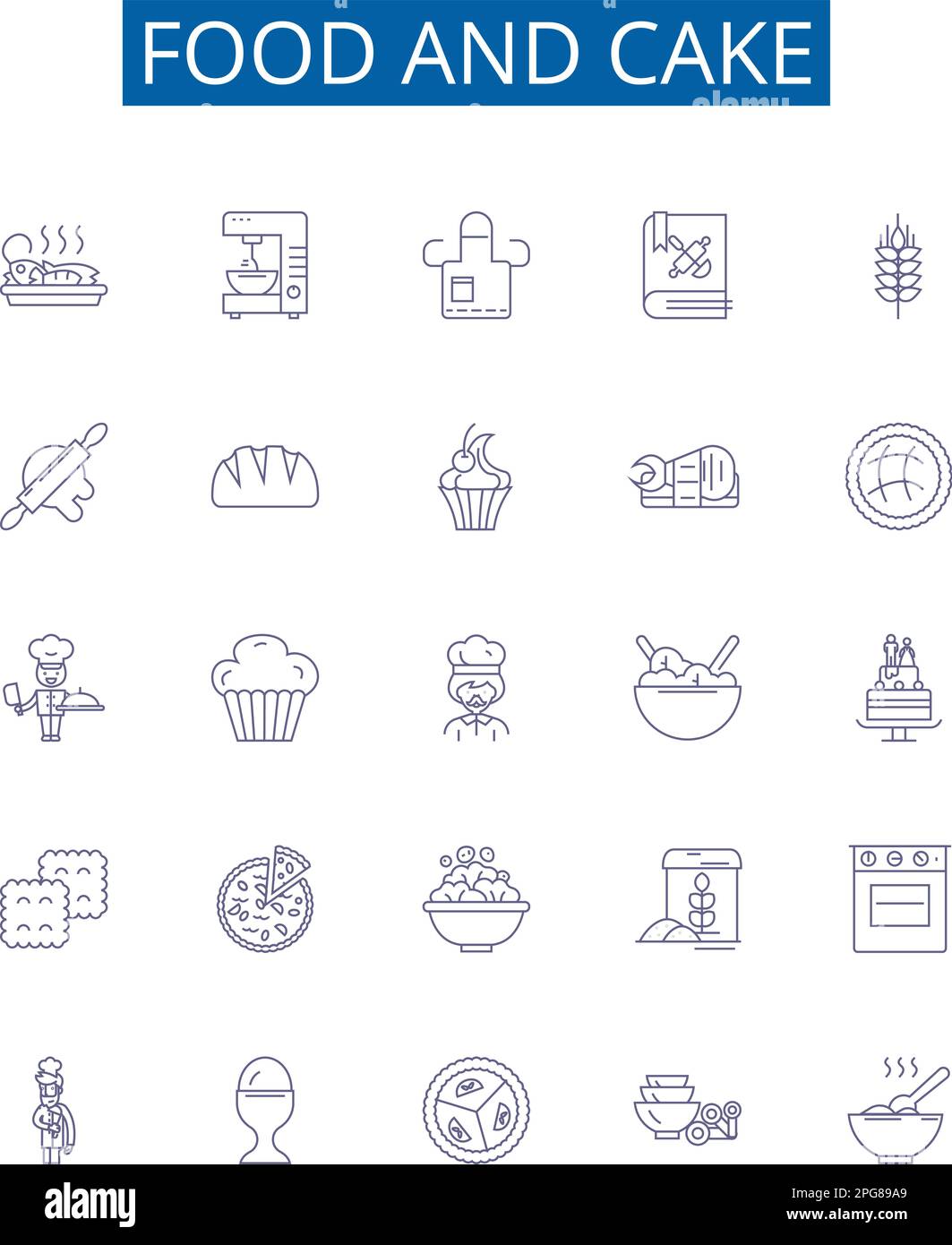Symbole für Lebensmittel- und Kuchenspuren sind gesetzt. Design ...