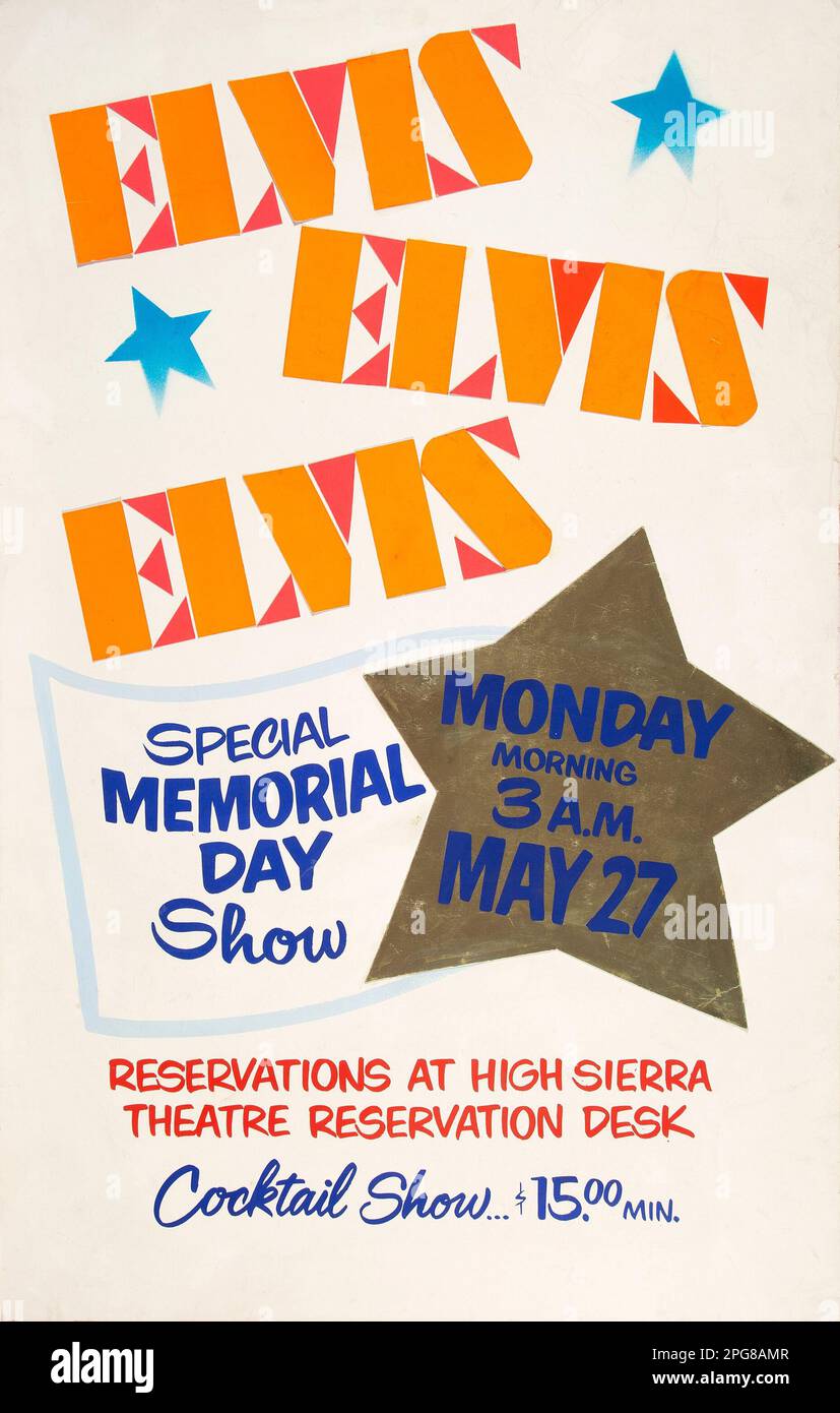 Poster „Elvis Presley High Sierra Cutout Stand-Up-Konzert“ - Spezielle Vorstellung Am Memorial Day, Cocktail-Show (1974) Stockfoto