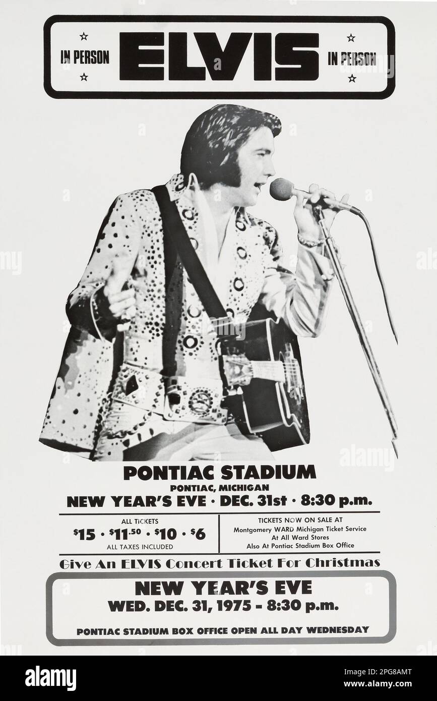 Elvis Presley persönlich - Pontiac Stadium, Michigan, Silvesterkonzert Poster 1975 Stockfoto