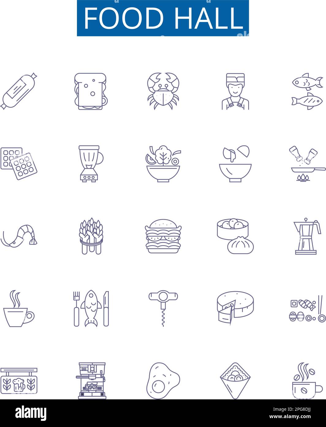 Die Symbole der Essenshalle sind eingezeichnet. Designkollektion von Cafeteria, Delikatessen, Restaurant, Bistro, Eatery, Stall, Küche, Feinkost-Konzept-Vektor Stock Vektor