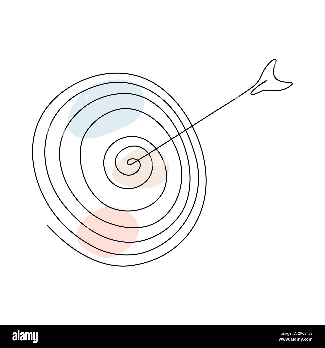 Ziel mit durchgehender Linienzeichnung mit Pfeil. Handgezeichneter linearer Zielkreis mit abstrakten Pastellformen. Vektordarstellung auf weiß isoliert. Stock Vektor