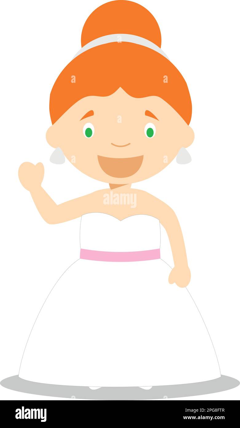 Die kaukasische Braut trägt ein Hochzeitskleid im Cartoon-Stil Vector Illustration Stock Vektor