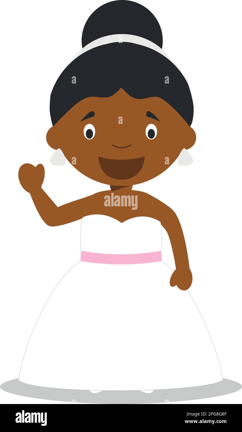 Die schwarze Braut trägt ein Hochzeitskleid im Cartoon-Stil Vector Illustration Stock Vektor
