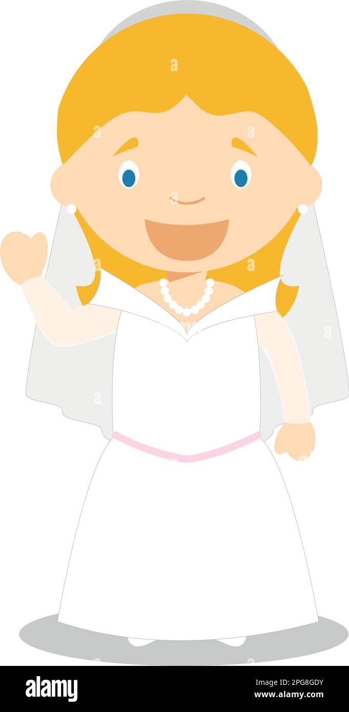 Die kaukasische Braut trägt ein Hochzeitskleid im Cartoon-Stil Vector Illustration Stock Vektor