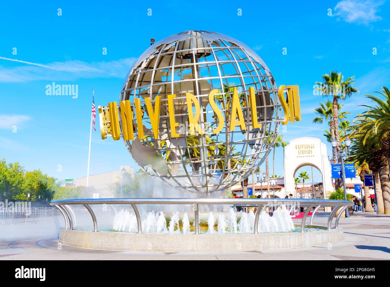 LOS ANGELES, KALIFORNIEN - 18. JANUAR 2023: Eintritt zu den Universal Studios Hollywood Stockfoto