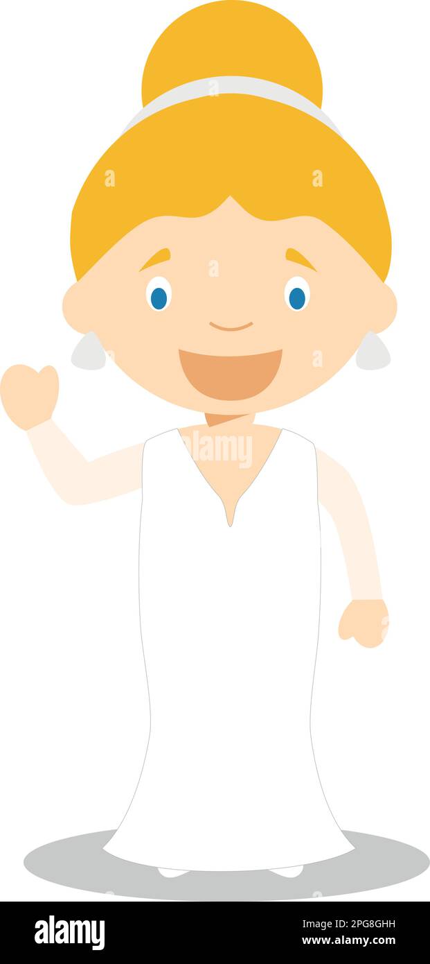 Die kaukasische Braut trägt ein Hochzeitskleid im Cartoon-Stil Vector Illustration Stock Vektor