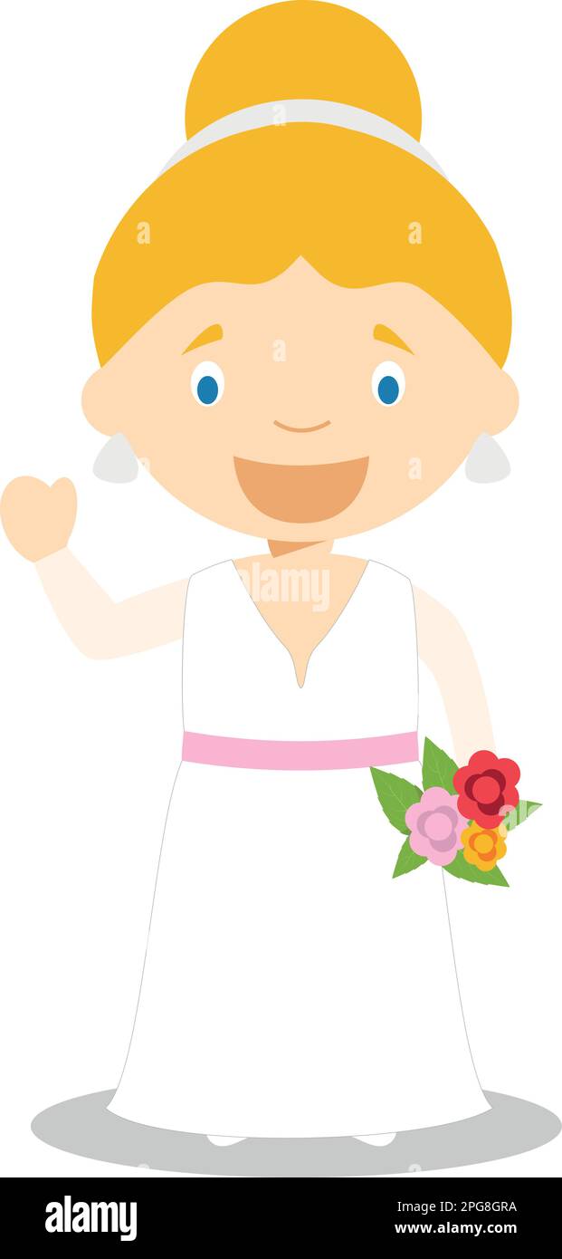 Die kaukasische Braut trägt ein Hochzeitskleid im Cartoon-Stil Vector Illustration Stock Vektor