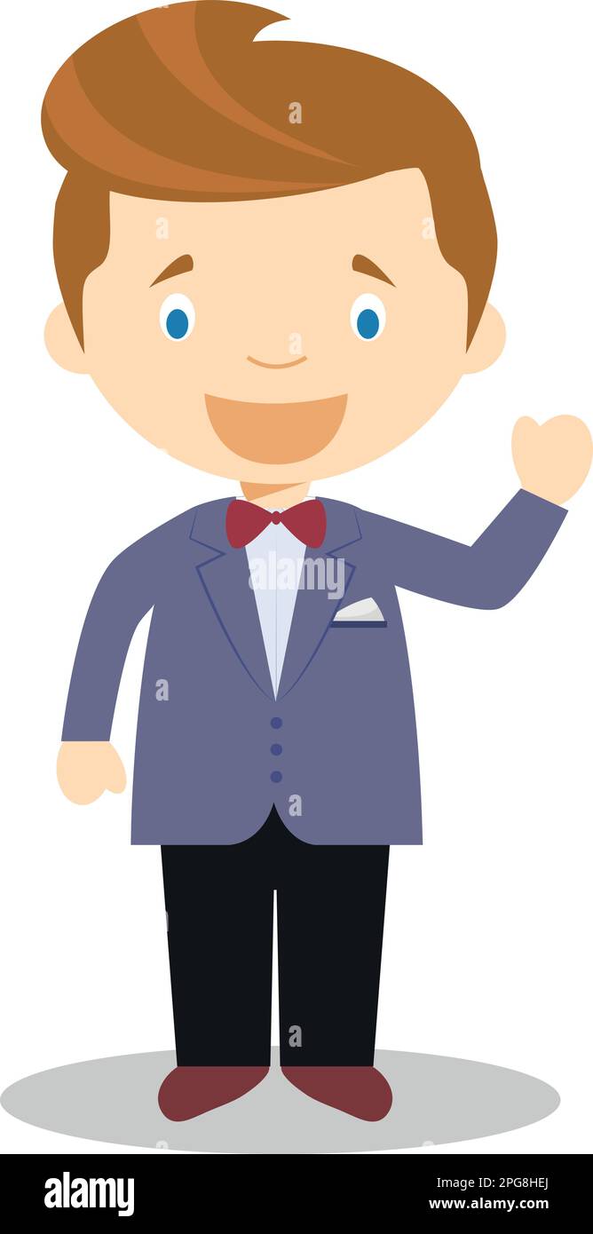 Kaukasischer Bräutigam trägt einen Anzug im Cartoon-Stil Vector Illustration Stock Vektor