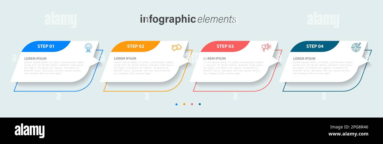 Vector Infographic Label Design-Vorlage mit Symbolen und 4 Optionen oder Schritten. Kann für Prozessdiagramme, Präsentationen, Workflow-Layout und Banner verwendet werden. Stock Vektor