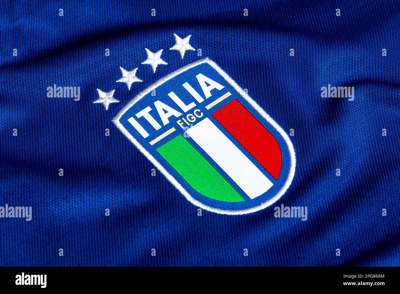 Nahaufnahme des Fußballtrikots der italienischen Nationalmannschaft Stockfoto