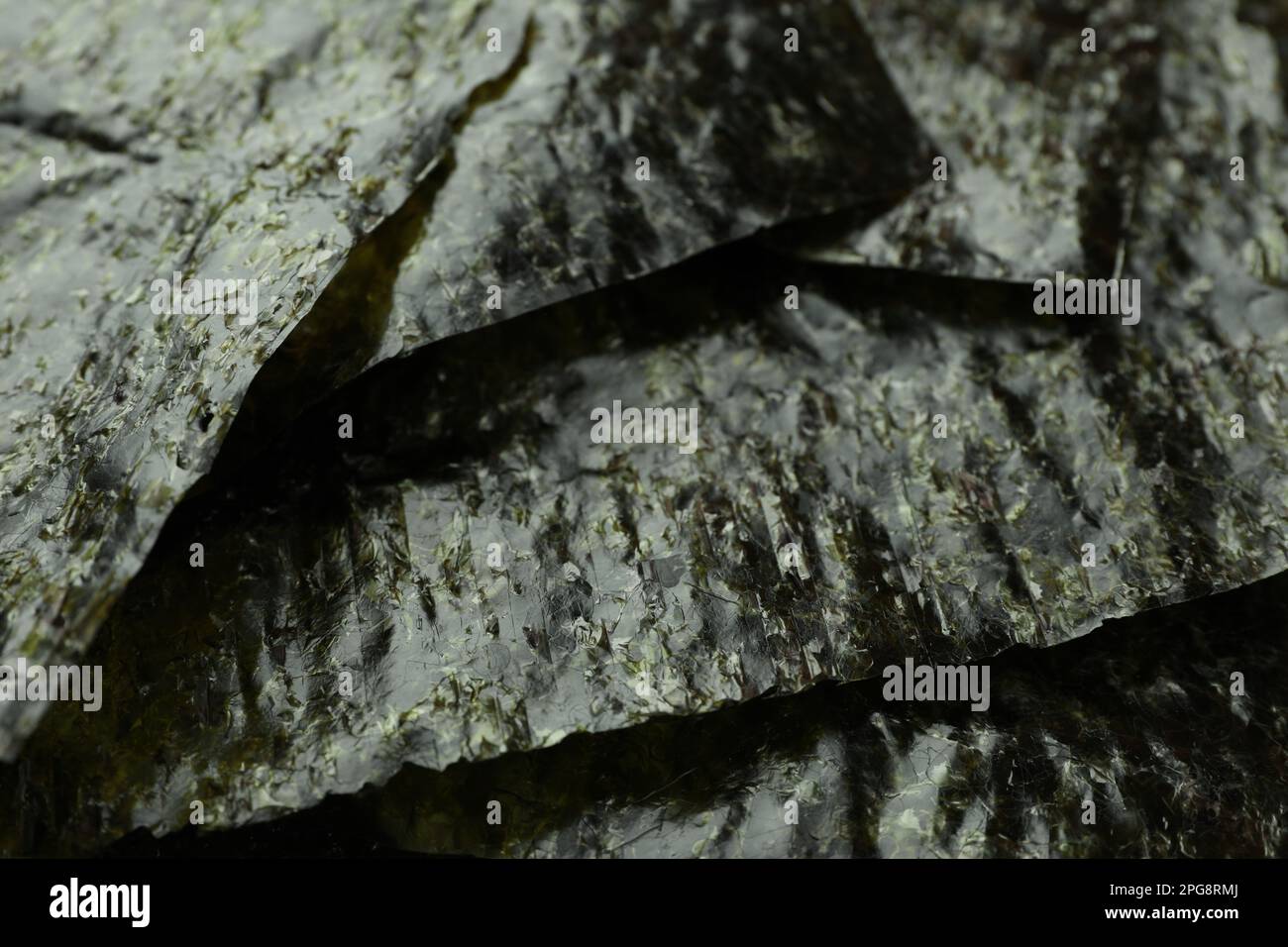 Trockene Nori-Blätter als Hintergrund, Nahaufnahme Stockfoto