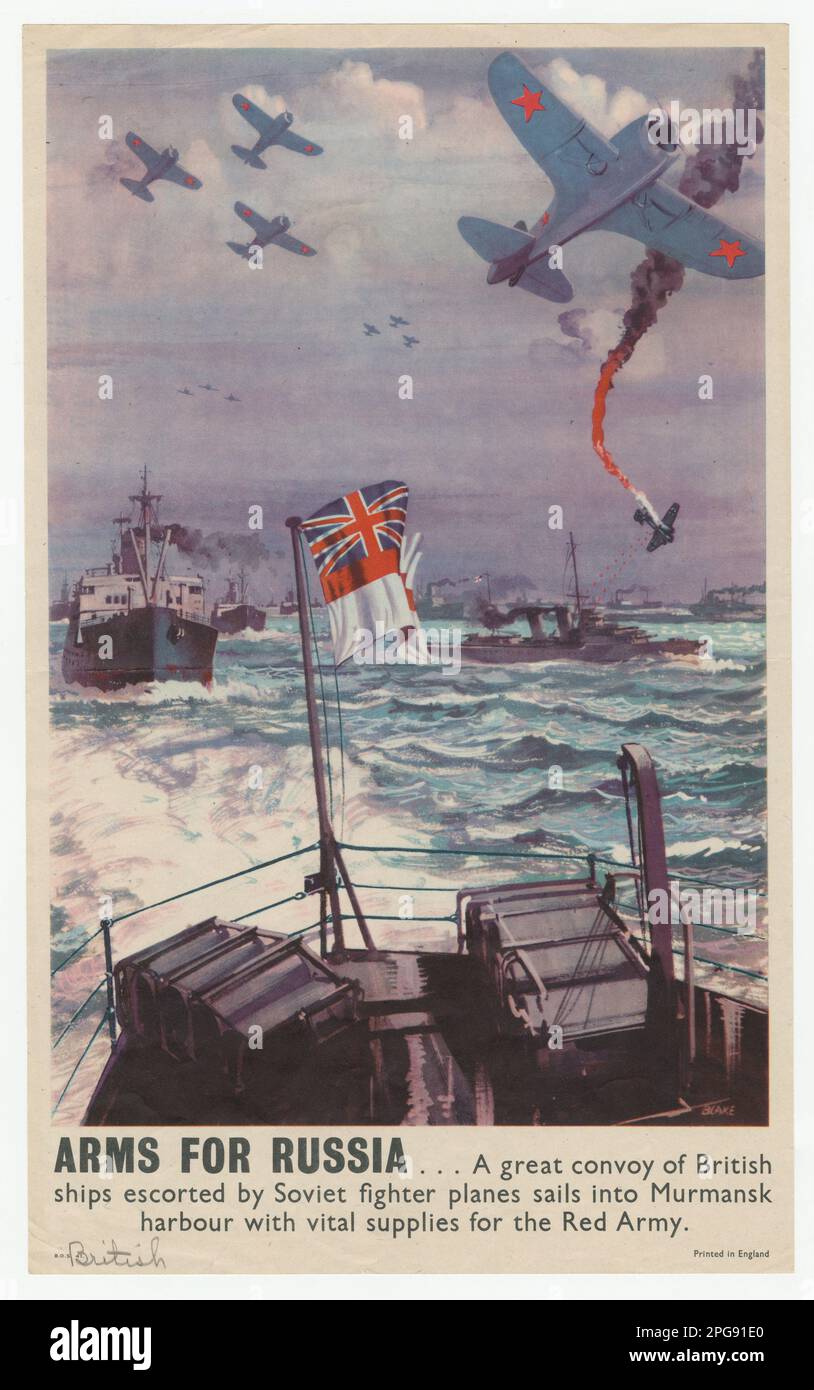 Waffen für Russland. Land: Vereinigtes Königreich. 1942 - 1945. Büro für Notfallmanagement. Information des Kriegsamtes. Niederlassung Für Inlandsbetrieb. Büro für Sonderdienste. 3/9/1943-9/15/1945. Auslandsposter aus dem Zweiten Weltkrieg Stockfoto