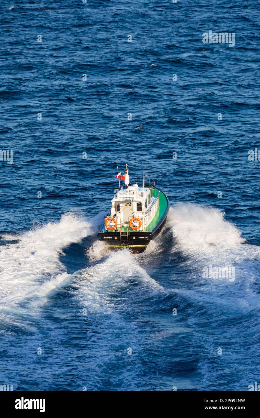 Seaward N-35 Nelson, Pilot-Schiff, registriert im britischen Überseegebiet Gibraltar, Felsen von Gibraltar auf der iberischen Halbinsel. Angezeigt fr Stockfoto